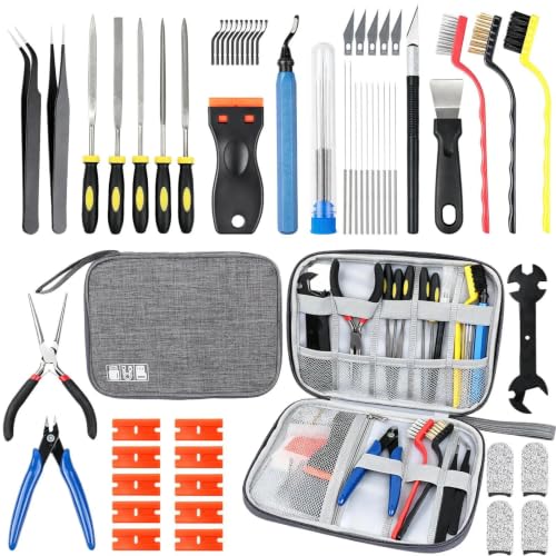 56Pcs 3D Printer Tools Kit with Storage Case, 3D Printer Accessories - Deburring Tool, Removing Scrapers, Metal Files, Brushes, Engraving Knives, Tweezers & More, for Bambu Lab, Ender 3, Kobra, etc