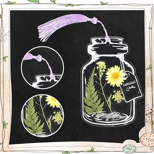 Kaluofan 103PCS Bookmark Making Kit, Transparent Flower Bookmarks, Handmade Dried Flower Bookmark Kit for School, DIY Bookmark Kit with Abundant Bottle Bookmarks Dried Flowers Tassels and Tweezer - color: L00, size: 100PCS