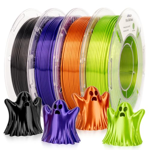 AMOLEN PLA 3D Printer Filament Silk PLA Filament 1.75mm Silk Filament Pack Black/Red Copper/Purple/Neon Green 3D Printing Filament Bundle for Holiday 3D Printing, 200gX 4 Spools - color: Black/Purple/Red Copper/Neon Green