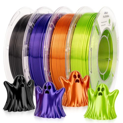 AMOLEN PLA 3D Printer Filament Silk PLA Filament 1.75mm Silk Filament Pack Black/Red Copper/Purple/Neon Green 3D Printing Filament Bundle for Holiday 3D Printing, 200gX 4 Spools - color: Black/Purple/Red Copper/Neon Green
