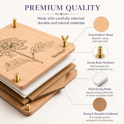 Suziko Large Flower Press Kit with Rose Pattern for Adults & Kids - 10.8 x 6.9 Inch Flower and Leaf Preservation Art Craft Kit, Great Gift for Nature Lovers - size: Rose 10.8" x 6.9"