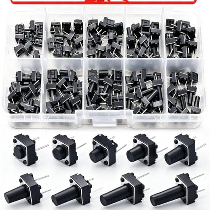 TWTADE 90PCS Micro Momentary Tactile Push Button Switch 6 x 6 x 4.3/5/6/7/8/9/10/11/12mm 2 Pin Tact Switch Assortment Kit - color: Black-2 Pin