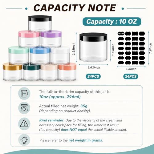 24 Pack 10 oz Clear PET Jars with Gold Lids and Labels for Sugar Scrubs - color: Clear with Gold Lid, size: 10 oz