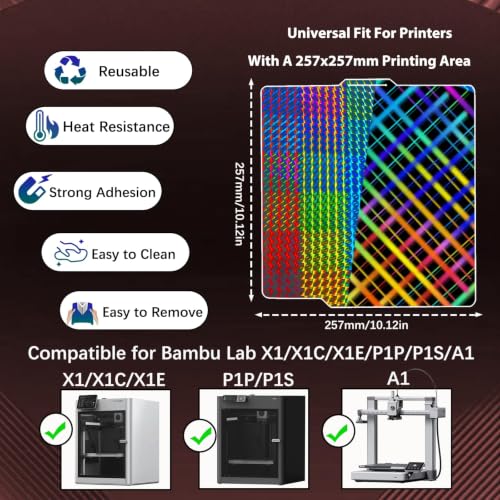 JUUPINE 257x257mm Upgraded Build Plate for Bambu Lab X2D/A1/X1C/X1/X1E/P1P/P1S/P2S 3D Printer, Smooth Phantom+Smooth Skynet Pattern Double Sided Flexible Spring Steel Plate HeatingBed Platform - color: Phantom+Skynet