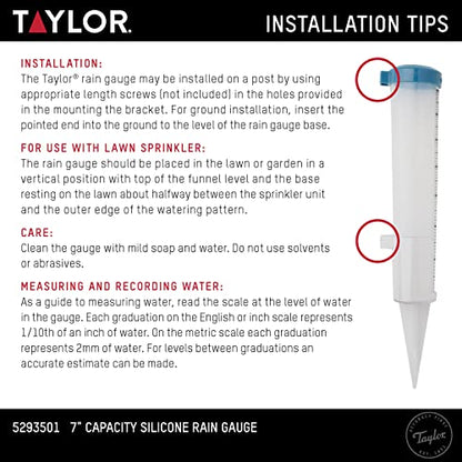 Taylor Freeze Proof Silicone Rain Gauge 7 Inch Capacity, Teal - size: 7 Inch
