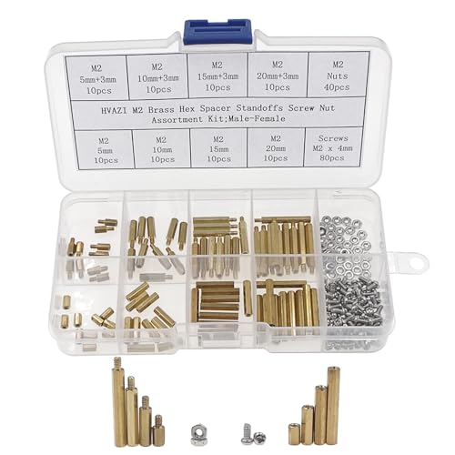 200PCS M2 Brass Male-Female Hex Standoffs Kit w/ 304 SS Screws & Nuts - size: M2