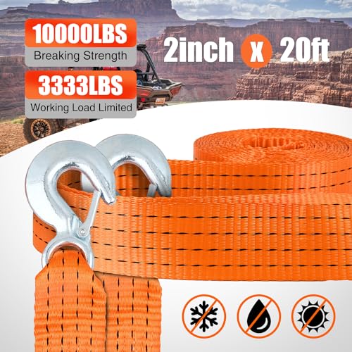 Nilight Tow Strap with Safety Hooks 2”x20’10,000LBS Breaking Strength - color: 2in x 20ft Strap with Hooks