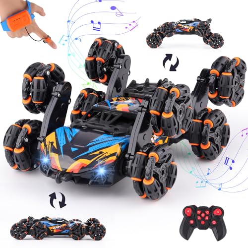 NEXBOX Cool 8 Wheels Hand Controlled rc Stunt Car Toys, Gesture Sensing Remote Control Cars for Boys Age 6 7 8-12 13 14 Year Old, Birthday Gifts Ideas for Kids - color: Black, Blue