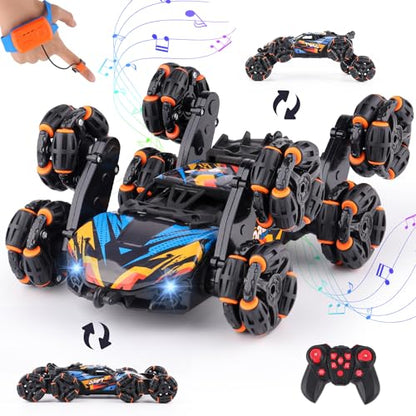 NEXBOX Cool 8 Wheels Hand Controlled rc Stunt Car Toys, Gesture Sensing Remote Control Cars for Boys Age 6 7 8-12 13 14 Year Old, Birthday Gifts Ideas for Kids - color: Black, Blue