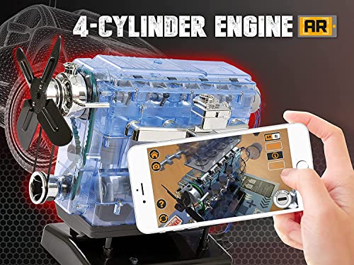 Machine Works Build Your Own Visible Model Engine Toys - Replica Model Building Kit 100+ Pieces- Features Working Sounds and Illuminiation, Internal Combustion Mechanics, Physics, STEM (4-Cylinder) - style: 4-Cylinder