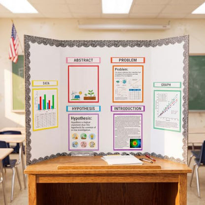 Colarr 98 Pcs Composition Pastel Science Fair Board Supplies 60 Trim Scalloped Poster Boards 24 Presentation Subtitles 6 Self Adhesive Project Titles 8 Letter Sticker for Classroom Display - style: Composition