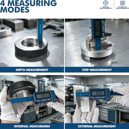 Dasqua 6”/150mm IP67 Absolute Origin Digital Caliper, Stainless Steel, Accuracy ±0.001”/0.02mm, Resolution 0.0005"/0.01mm/1/128, Water/Coolant/Dust Protection, in/mm/Fraction Conversion - color: Blue Case Cover, size: 6"/150mm