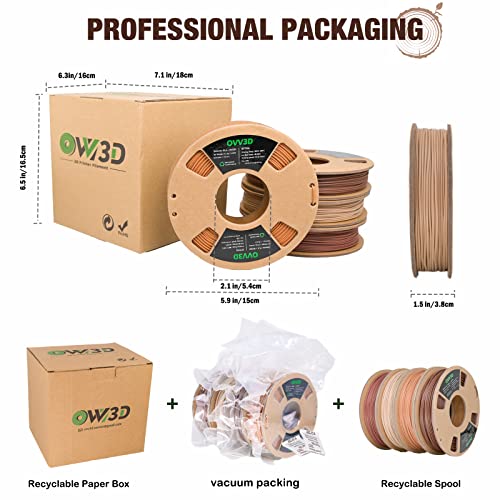 OVV3D Wood PLA 3D Printer Filament Bundle,Over 30% Real Wood Fiber,PLA 1.75 - color: Wood Color
