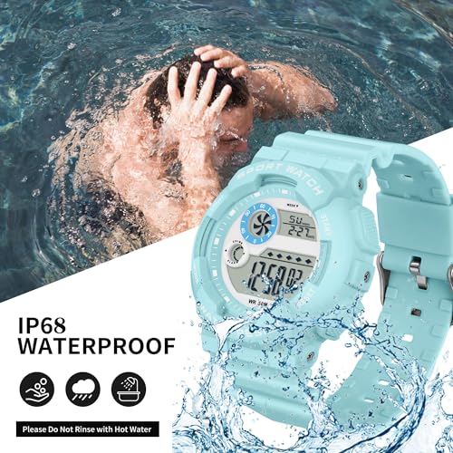 findtime Digital Watch Womens Sport Waterproof White Wrist Watches for Women with Alarm Stopwatch Hourly Chime LED Display 12H/24H Calendar - color: Blue
