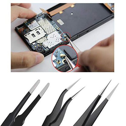 Tweezers Precision Set,Easily Life 10pcs ESD Tweezers Set, Anti Static Stainless Steel Anti Magnetic Tweezers Set with Storage Bag for Craft,Electronics Repair,jewelry repair,Laboratory Work,etc