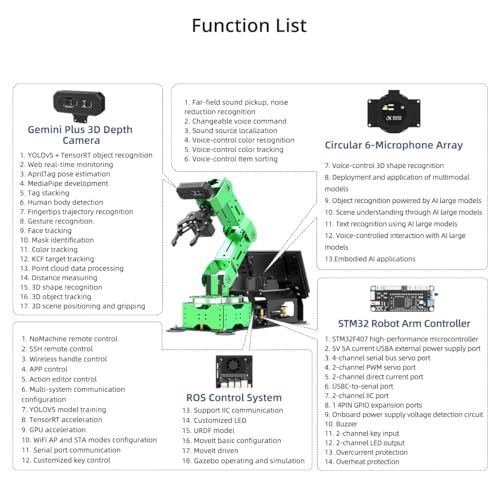 HIWONDER ROS2 ChatGPT Robotic Arm 6DOF Flexible Smart Robot Large AI Models Programming Robot Arm Kit ROS Education AI Vision & Voice Command Scene Understanding, JetArm Ultimate & Jetson Orin Nano 8G