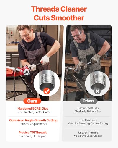 VEVOR Ratchet Pipe Threader Kit with 4 Dies, 1/2" NPT, 3/4" NPT, 1" NPT, 1-1/4" NPT Manual Ratcheting Pipe Threading Tool, Portable Pipes Threader Set with Toolbox for Plumbing Installation & Repair - size: 1/2" - 1-1/4"