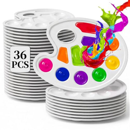 36 Pack Paint Palettes, Oval Plastic Paint Palette Trays with Thumb Hole for Acrylic, Watercolor and Gouache, Reusable Paint Mixing Trays for Kids, Classroom, School and Art Parties - color: Oval 36 Pcs