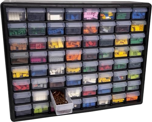 Akro-Mils 64-Drawer Plastic Storage Cabinet, 20" W x 6" D x 16" H, Black - color: Black, size: 64 Drawer, style: 1 Pack
