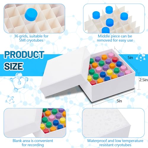 Teenyyou 12 Pcs 36 Wells Cardboard Freezer Box for 5 ml Tubes, White - color: White, size: 36 Wells, 5 ml