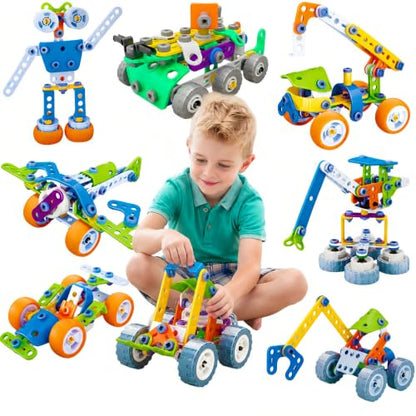MOONTOY 11-in-1 STEM Building Toys for Kids Ages 4-8, 175 Pcs Construction Engineering Kit with Storage Box, Educational Learning Blocks for Boys & Girls Age 3-5 5-7 6-8 8-10, Birthday Gift