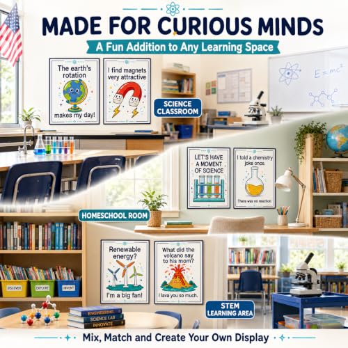 Funny Science Posters Set of 6, Science Classroom Decor, 11x14 Inch - color: Funny Science