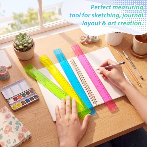 Eboot 50 Pack 12 in Clear Plastic Rulers Bulk for Classroom, School, Colorful - color: Blue,Pink,Green,Yellow
