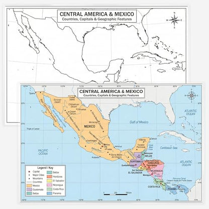 World Geography Map Set – 9-Pack Laminated 11x17 Dry Erase Study Maps | Double-Sided Classroom Learning Tools with Color Maps Front & Blank Outline Backs | Reusable Homeschool Practice, Test Prep & Memorization Aid - color: 9-Pack Bundle