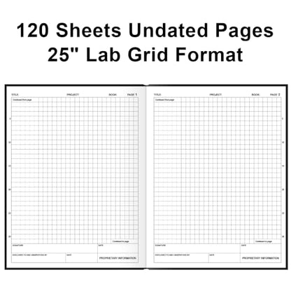 Engineering Notebook/Lab Notebook - 120 Pages Engineer Graph Paper Notebook with .25" Engineering Grid Format, 8" x 10", Section Sewn Hardcover Grid Notebook for School Supplies, Black - color: Black
