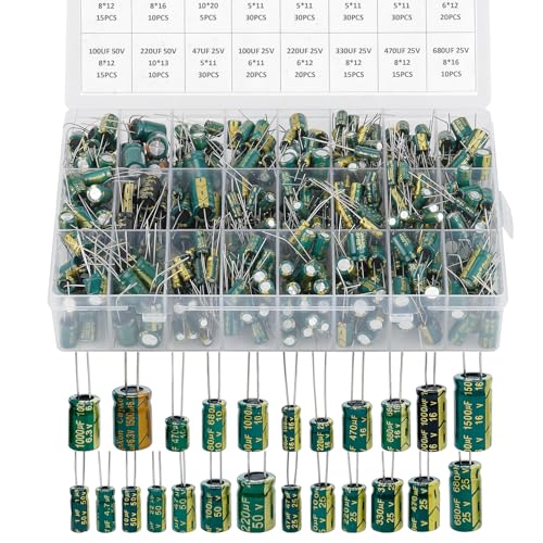 460pcs Electrolytic Capacitor Kit, 24 Values 6.3V-50V 1uF-1500uF