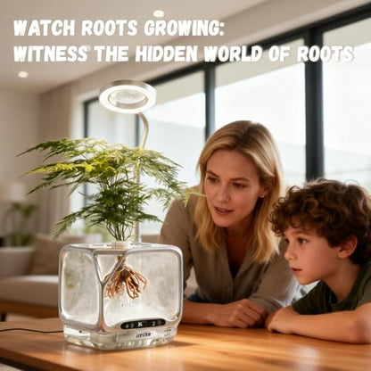Misting Aeroponics Growing System, Smart Indoor Garden with Grow Light & Humidifier, Visual Root View, RGB Mood Light, Temperature Control, Hydroponic Planter Gift for Plant/Mushroom/Herb