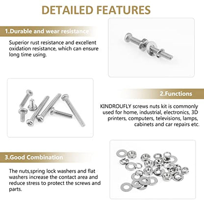 562 Pieces M2.5 x 4/6 /8/10 /12/16 /20mm Phillips Pan Head Machine Screws Nuts Washers Assortment Kit, 304 Stainless Steel, Fully Machine Thread - size: M2.5