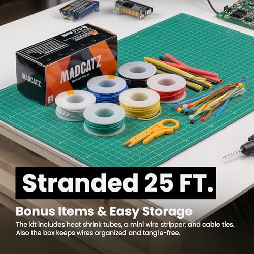 22 AWG MADCATZ Stranded Wires, 6 Colors Electrical Wire Cable PVC Insulation 25ft, Hook up Wire Kit 1007 Hookup Wire Tinned Copper for DIY Projects, Automotive Wiring - color: 22AWG (25Ft) PVC, size: Stranded Wires