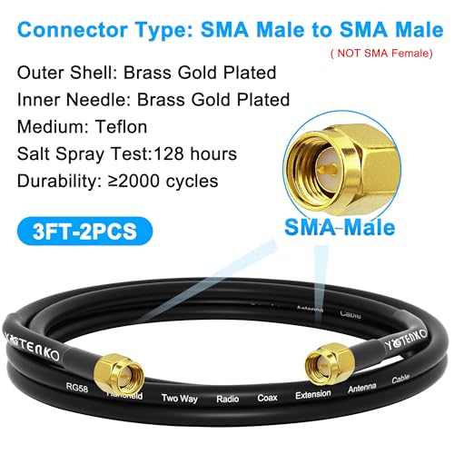 3FT 2-Pack SMA Male to SMA Male Extension RG58 Coax Cable 50 Ohm - size: 3FT - 2 Pack