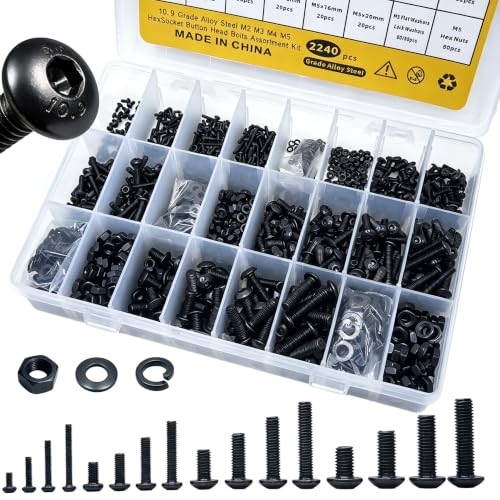 2240PCS M2M3M4M5 Metric Hex Socket Button Head Screws Assortment Kit