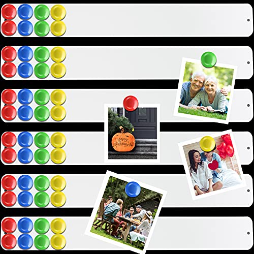 Outus 6 Pcs Magnetic Bulletin Board Strip 15" x 2" with 48 Magnets, White - color: White