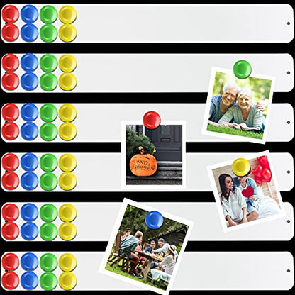Outus 6 Pcs Magnetic Bulletin Board Strip 15" x 2" with 48 Magnets, White - color: White