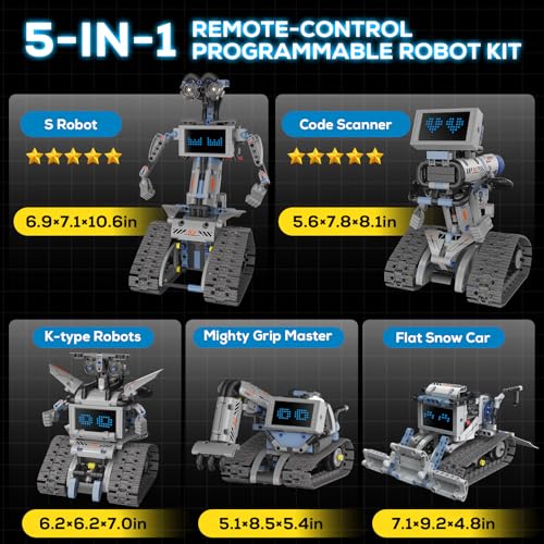 Robot Building Kit with Remote Control STEM Gift for Boys Age 6+ | Birthday Gift for Boys Girls Ages 6+ | 352PCS 5-in-1 Robot | APP + Remote | STEM Robotic Toys | Rechargeable |Educational - style: K96170
