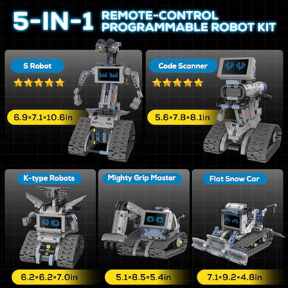 Robot Building Kit with Remote Control STEM Gift for Boys Age 6+ | Birthday Gift for Boys Girls Ages 6+ | 352PCS 5-in-1 Robot | APP + Remote | STEM Robotic Toys | Rechargeable |Educational - style: K96170