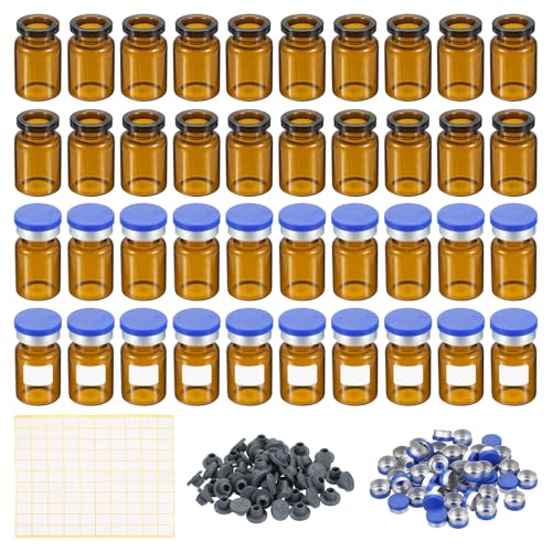PATIKIL 6ml Sample Vials, 100 Pack Lab Empty Vials with Butyl Rubber Stopper Crimp Top Caps and Labels Borosilicate Glass Vial, Amber - color: Amber, size: 6ml