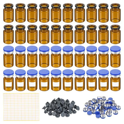 PATIKIL 6ml Sample Vials, 100 Pack Lab Empty Vials with Butyl Rubber Stopper Crimp Top Caps and Labels Borosilicate Glass Vial, Amber - color: Amber, size: 6ml