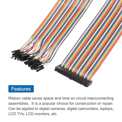 MECCANIXITY 2 Pcs IDC Rainbow Wire Flat Ribbon Cable FC-Female to 40P 19.6 Inch Length 2.54mm Pitch Breadboard Jumper Wires for Electronic Projects - size: 19.6 Inch, style: 40 Pin