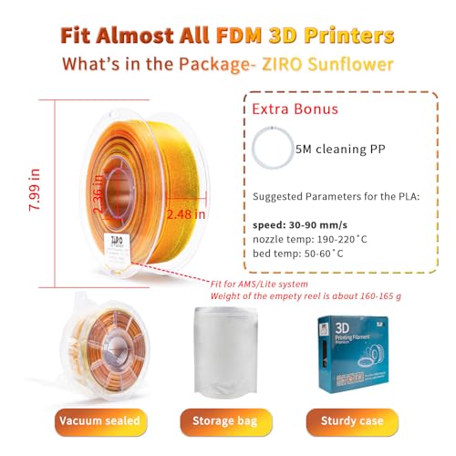 ZIRO 3D Printer Filament, Fast Color Change Twinkle Effect 1KG, Sunflower - color: Sunflower