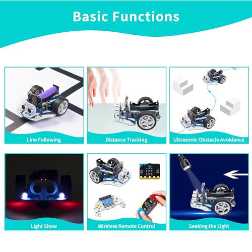 ELECFREAKS microbit Starter Kit Cutebot Pro DIY Programmable Robot Car Kit with 4 Line-Tracking Sensors and Encoded Motor, microbit Project Makecode Coding Set (not Include Micro:bit and Battery)