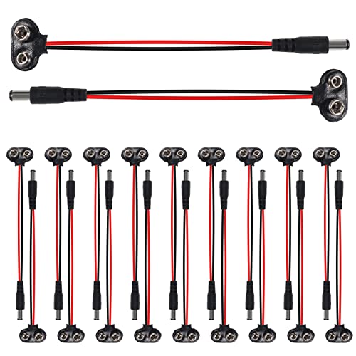 DORHEA 20Pcs T Type 9V Battery Clip Connector T-Type 9 Volt Battery Buckle Connector with 2.1mm X 5.5mm Male DC Plug for 9V Battery Button Connector Battery Holder - color: 20Pcs T Type dc