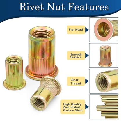 M5-0.8 Rivet Nuts,160Pcs Zinc Plated Threaded Rivnuts Inserts - color: Yellow, size: Metric M5 - 160 Pcs