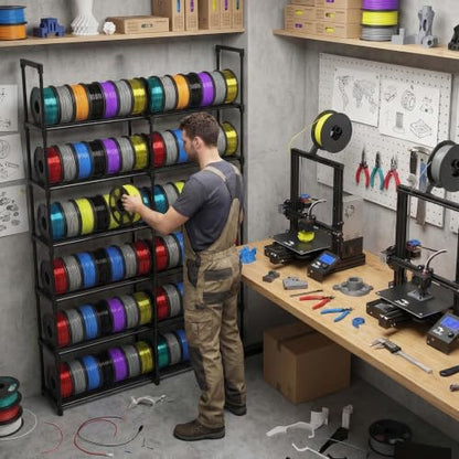 8-Tier 2-Column Modular 3D Printer Filament Storage Rack, 33.4" x 11.8" Metal Filament Spool Holder & Organizer, Holds 96 Spools(1kg), for Home Office Workshop, Tool-Free Assembly