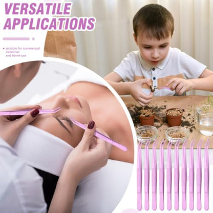 Honoson 10 Pcs Stainless Steel Tweezers for Crafting Forceps,Purple - color: Purple