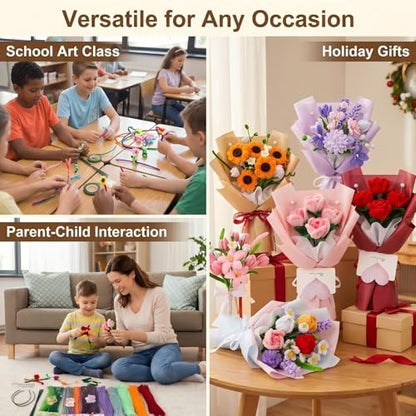 800Pcs Pipe Cleaner Flower Kit, 20 Colors Pipe Cleaners Craft Supplies