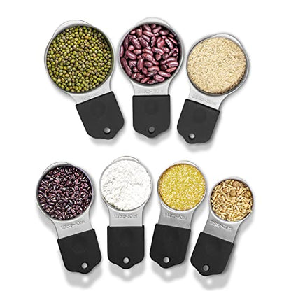 Magnetic Measuring Cups Set, 7 Pieces 18/8 Stainless Steel Stackable Nesting Heavy Duty Metal Measure Cups, Silicone Handle kitchen Tools for Dry and Liquid Ingredients, Dishwasher Safe (Black） - color: Black-7